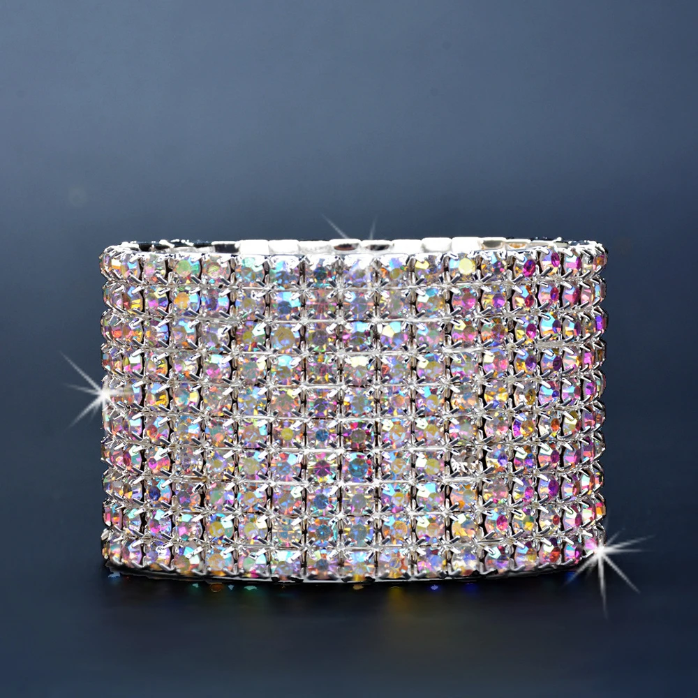 TREAZY Multicolor 10 Rows Rhinestone Crystal Bracelets &Bangles for Women Bridal Wedding Bracelet Elastic Wristband Prom Jewelry