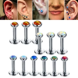 3Pcs/set Stainless Steel Opal Stone Labret Stud Lip Ring Internally Thread Helix Tragus Cartilage Stud Earring Piercing Jewelry