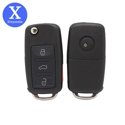 Xinyuexin Folding Remote Key Shell FOB Case for VW Touareg Uncut Blade Hu66 Fob Shell with 3+1 Buttons 2004-2016 Year