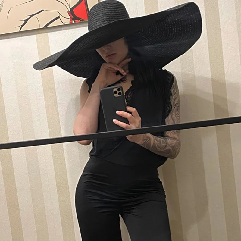 foldable women oversized hat 70cm diameter large brim summer sun beach hats wholesale image 2