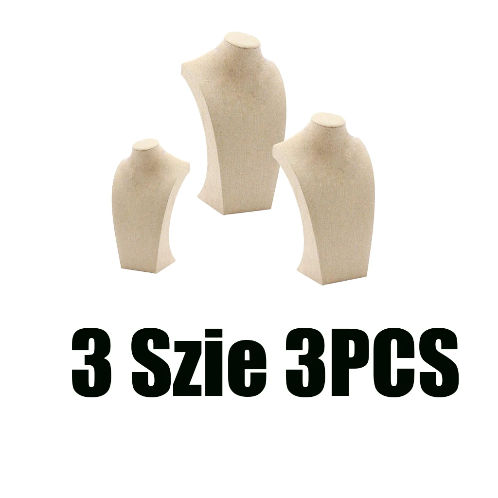 3 Pieces Necklace Display Bust Mannequin Jewelry Display Stand Holder, Beige Linen, 4.53x7.87 & 5.71x9.84 & 6.89x11.42 inch