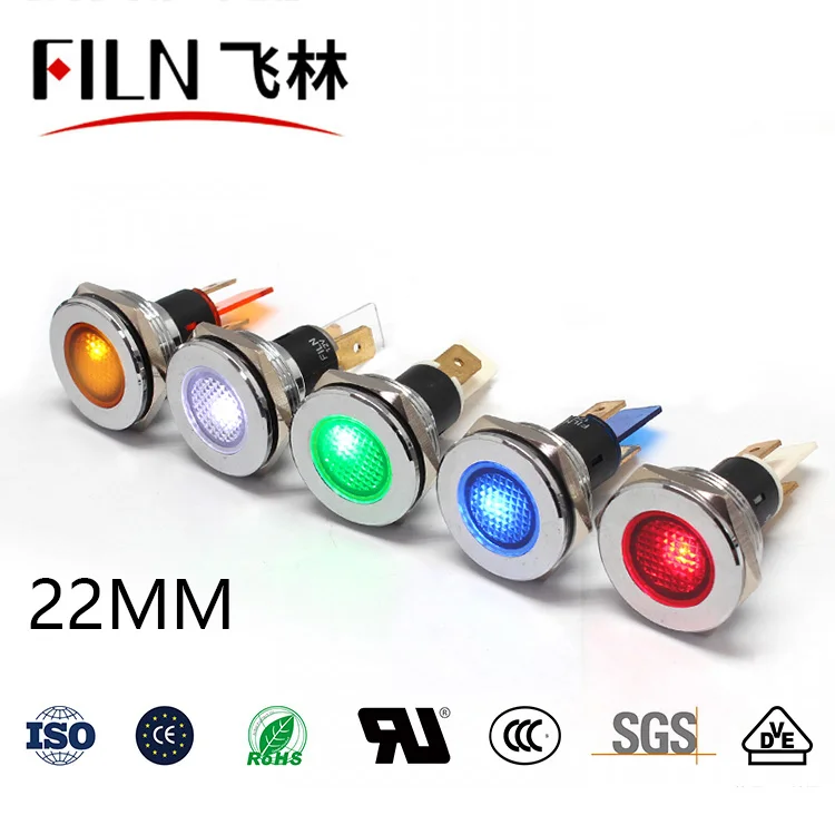 FILN Metal Flat head 22mm 12v 24v 110v 220v Pilot Lamp Waterproof  led explosion proof indicator light