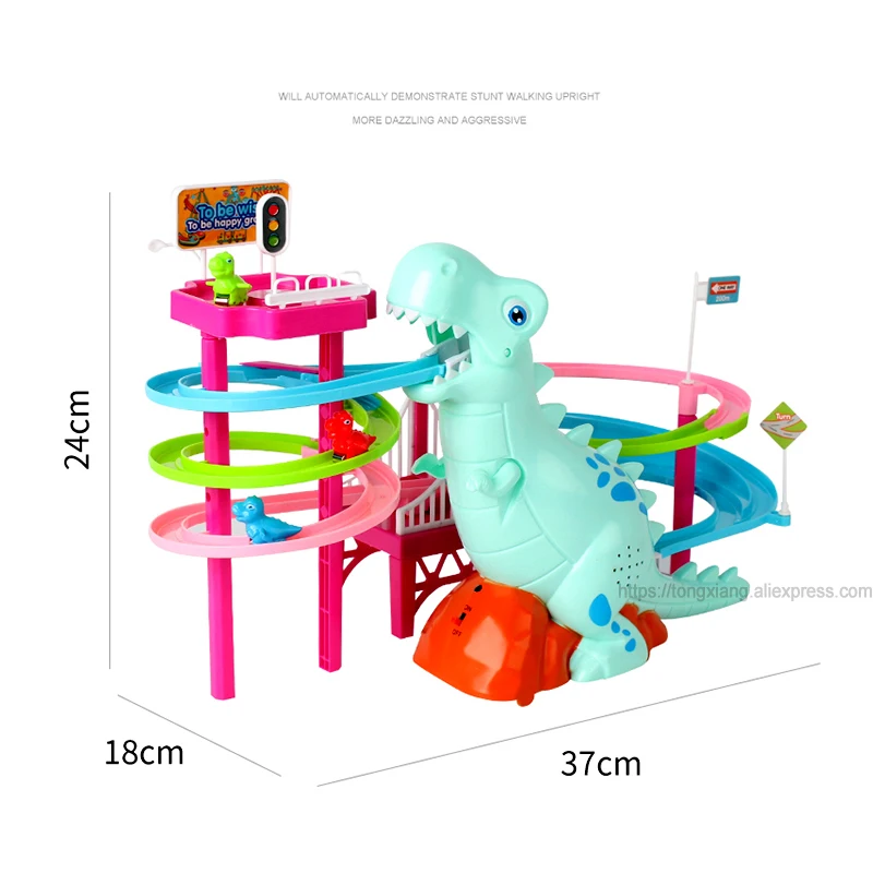 Brand New Electric Slide Railcar Track toy 3-6 years old Dinosaur climb stairs music light play interactive educational toys