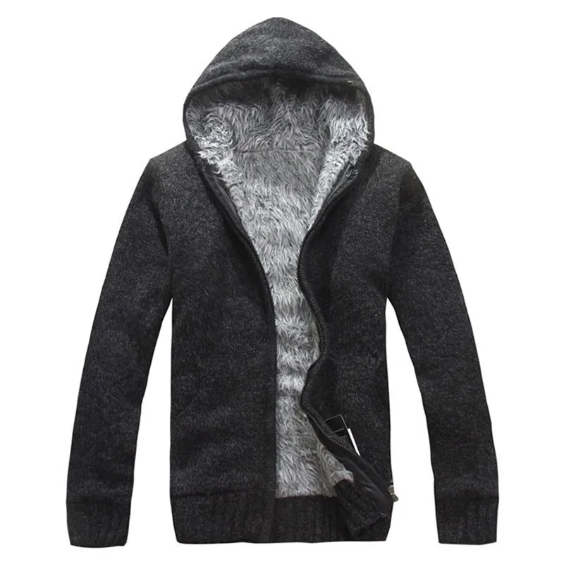 Autumn Winter Men\'s Thick Sweatercoat Collar Zipper Sweater Coat Outerwear Winter Fleece Cashmere Liner SweatersTurn-down Collar