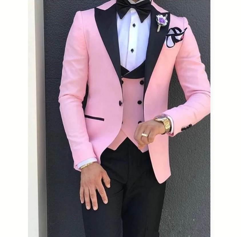 

Custom Made New Pink Suits For Men Slim Fit Prom Wedding Best Man Groom Tuxedo Blazer Fashion Party Jacket WaistCoat Pants 3Pcs