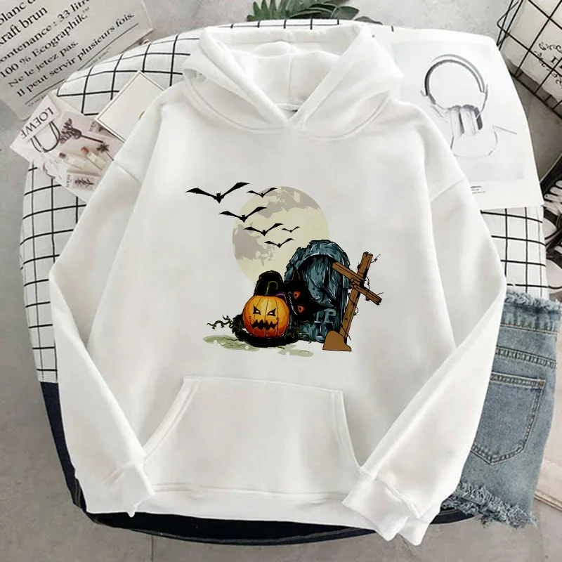 Hoodies casuais kpop dia das bruxas padrão camisolas com capuz moda hoodie manga longa feminino outono pullovers streetwear topos