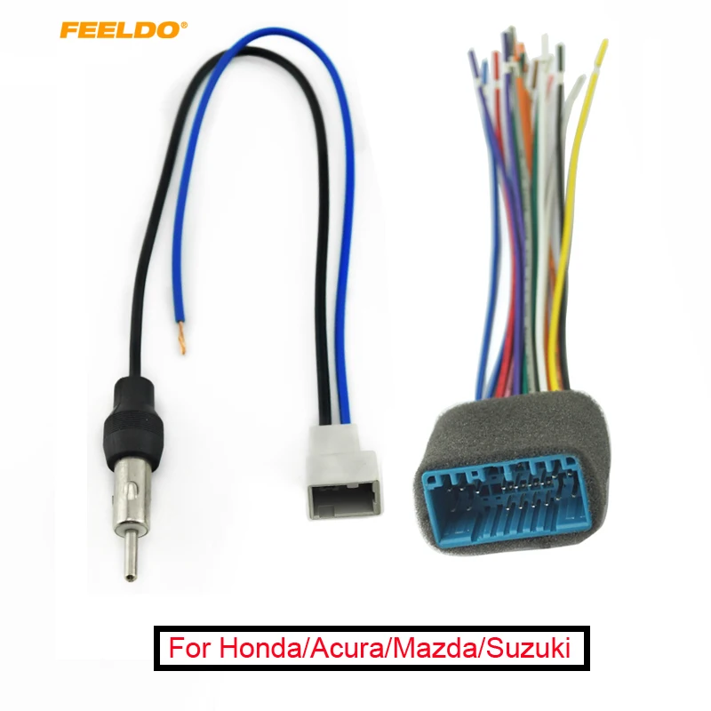 FEELDO 10Set Car Audio Stereo Head Unit Harness With Radio Antenna Adapter Cable For Honda/Acura/Mazda/Suzuki #FD-1577