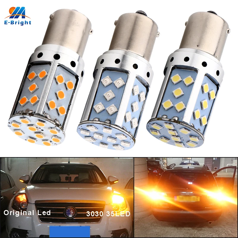 2pcs 1156 BA15S P21W BAU15S PY21W 1157 BAY15D P21/5W 3030 35SMD Canbus No Error LED Bulb Turn Signal Light Auto Reverse Lamp