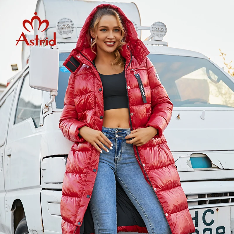 Astrid – manteau long et chaud pour femme, parka en tissu brillant, veste à capuche, grande taille, vêtements féminins, nouvelle collection hiver