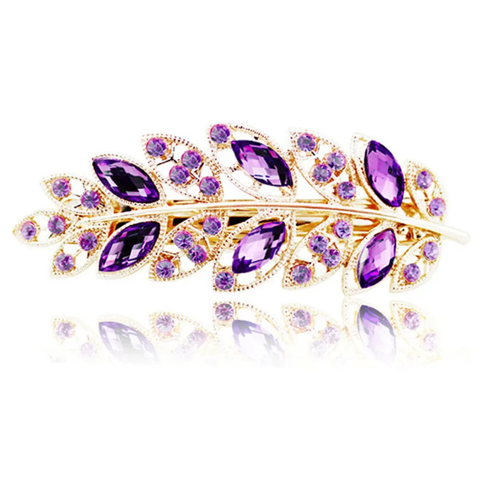 1 PC Beauty Women Fashion Hair Clip Creative Leaf Crystal Alloy Rhinestone Barrette Hairpin Headband Korean Hair Accessories