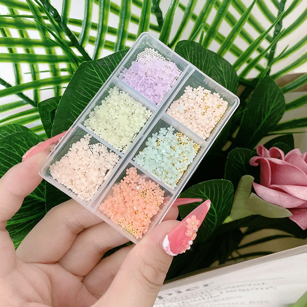 Set Color-Changed Flower Decors 5petals Japanese Resin Macaroon Florets UV Flower Mix Nail Jewelry 3D Accessory Kit 3+6mm