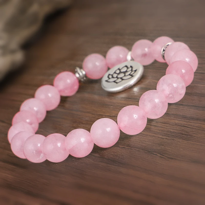 Pulsera de cristal Rosa Natural para mujer, brazalete curativo de Biddha, cuentas de Mala, piedra de loto, pulsera de Yoga, joyería de Chakra