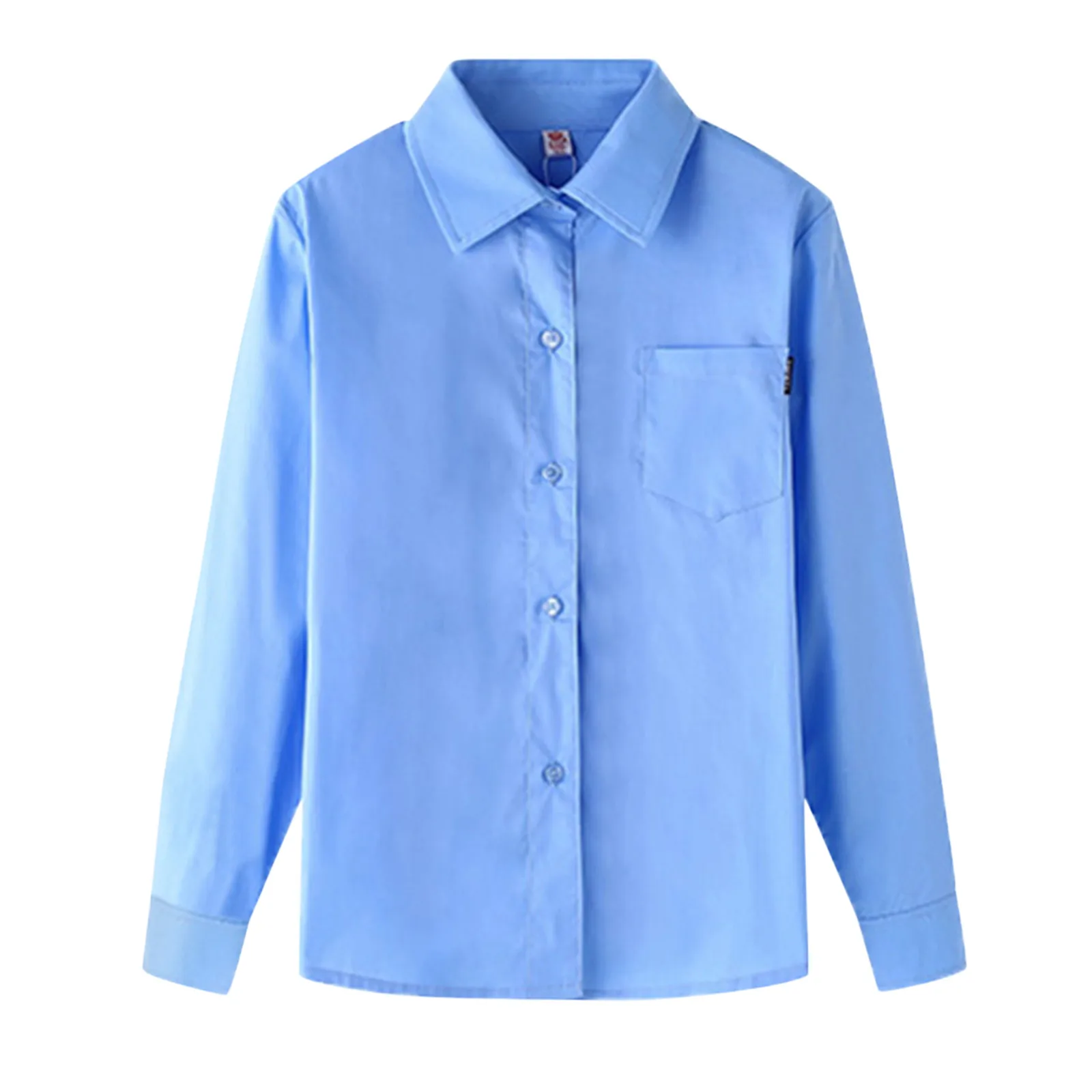 Boys School Blouse Shirt Long Sleeve White Shirt Sky Blue Formal Blouse Top For Student Ages 4-15 Years Tops Children Clothes