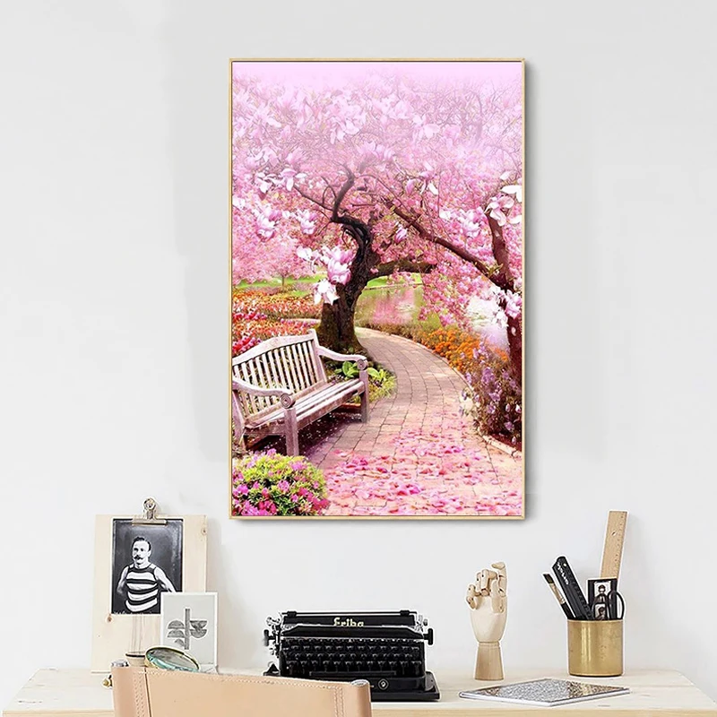 

Old Street Home Diamond Painting Full Square,round pink tree Diamond Embroidery Rhinestones Pictures Diamond Mosaic Moon Wolf