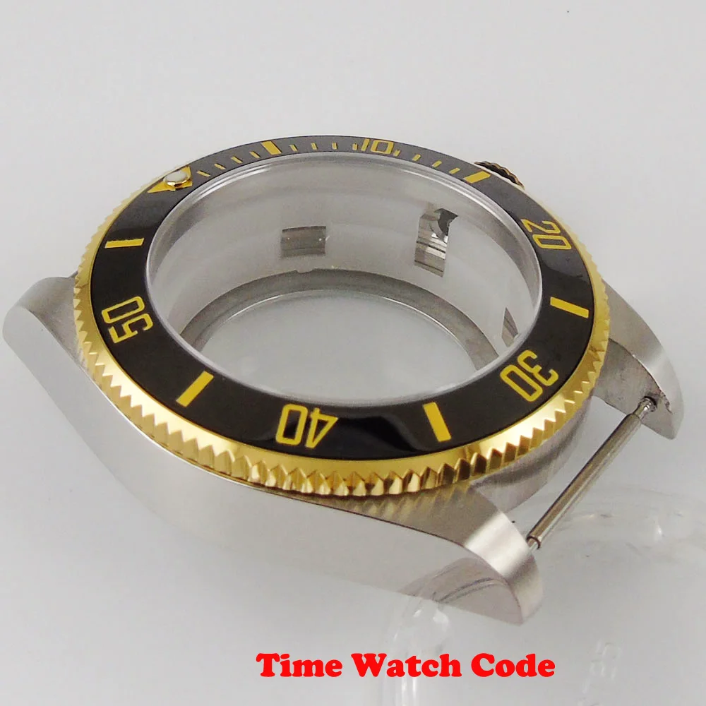 Bliger 43mm Watch Case Parts Sapphire Crystal fit NH35 NH36 movement transprent case back golden plated ceramic bezel