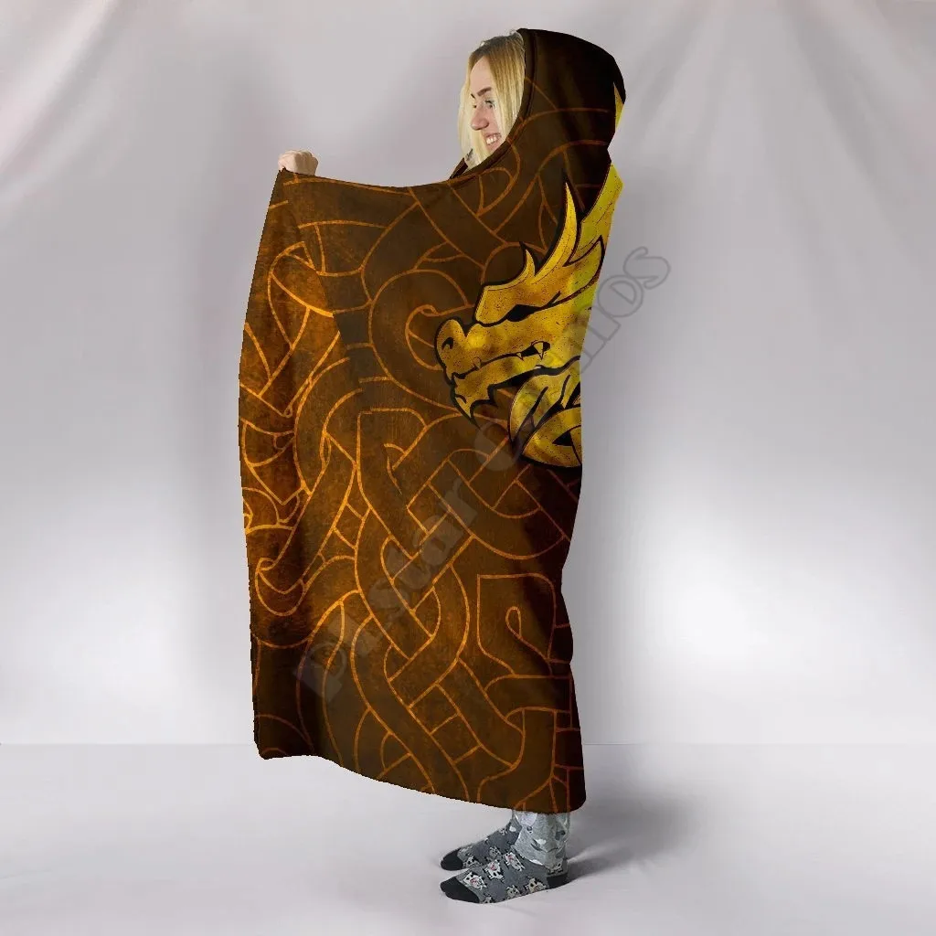 Viking Hooded Blanket Celtic Dragon Tattoo Hooded Blanket Printed Wearable Blanket Adults For Kids Hooded Blanket Fleece blanket