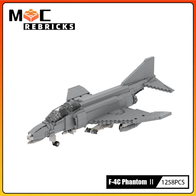 WW2 Military Battle Weapons US Supersonic Bomber F-4 Phantom II Interceptor Fighter MOC Building Block Model Bricks Toy Kid Gift