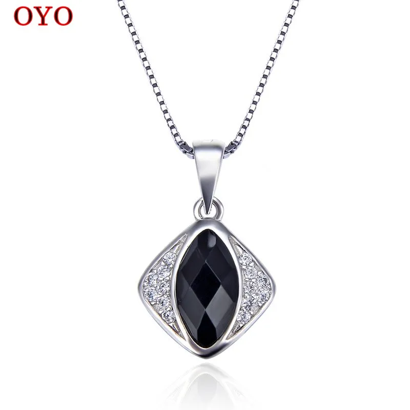 

s925 sterling silver diamond zircon black agate pendant women