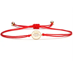 White Cubic Zirconia Stones Copper Evil Eye Round Charm Bracelet Women Good Luck Protection Kabala Red String Braided Jewelry