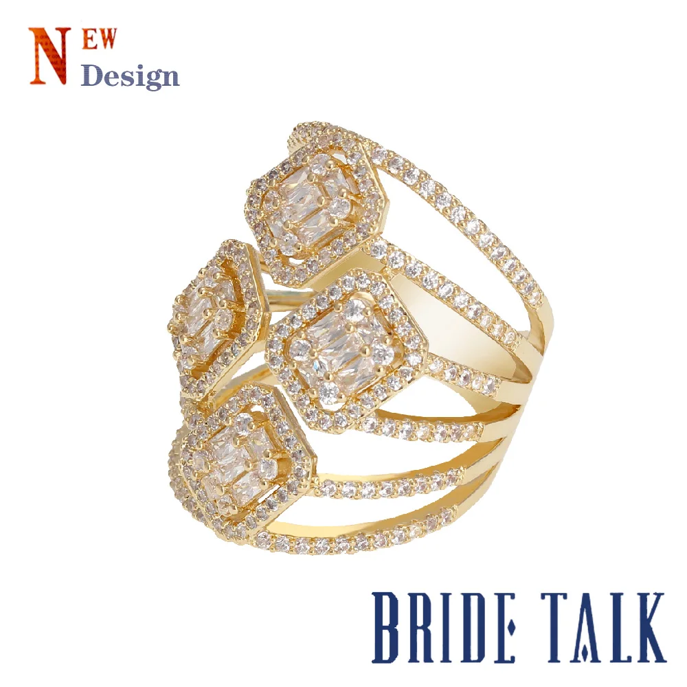 

Bride Talk New Multi-layer Personality Fashion Finger Rings For Women Wedding Micro Paved Zircon CZ Bridal Dubai Rings Jewelry