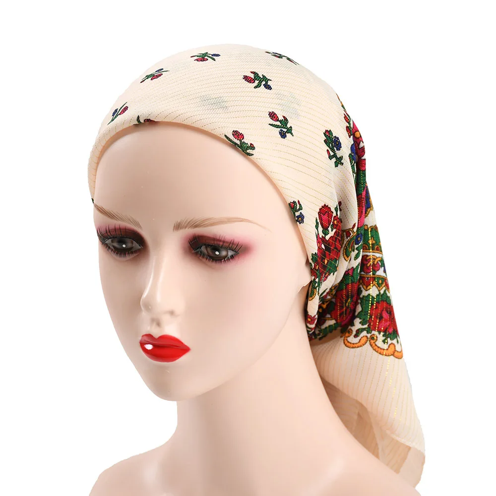 Headband Handkerchief Women Square Hijab Russian Floral Scarf Shinny Luxury 80cm Bandana Ethnic Shawl Scarf Printed Headscarf