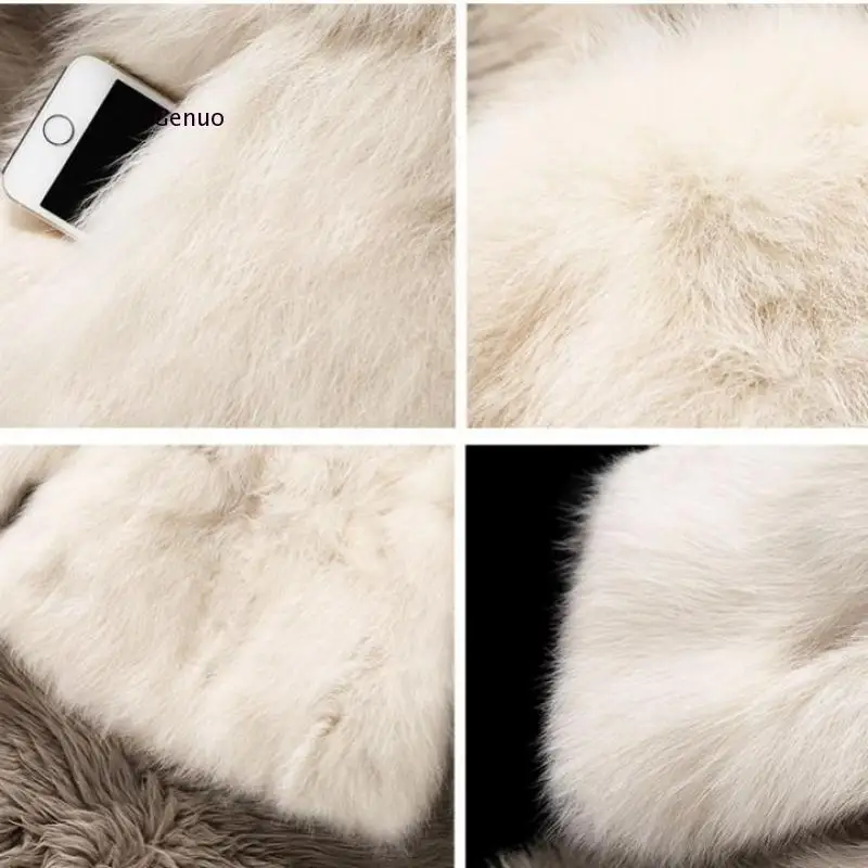 Pink Furry Fur Coat for Women White Fluffy Warm Lady Long Sleeve Female Outerwear Autumn Winter Coat Jacket Collarless Overcoat