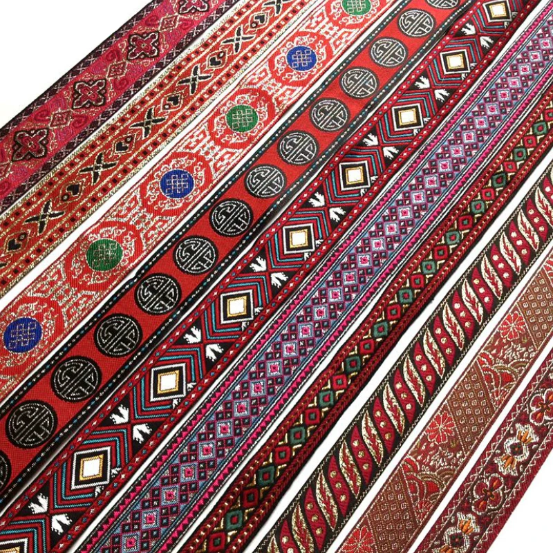 3 Yards Red Vintage Etnico Del Ricamo Del Nastro Del Merletto Boho Lace Trim Vestiti FAI DA TE Accessori del Sacchetto di Tessuto Ricamato