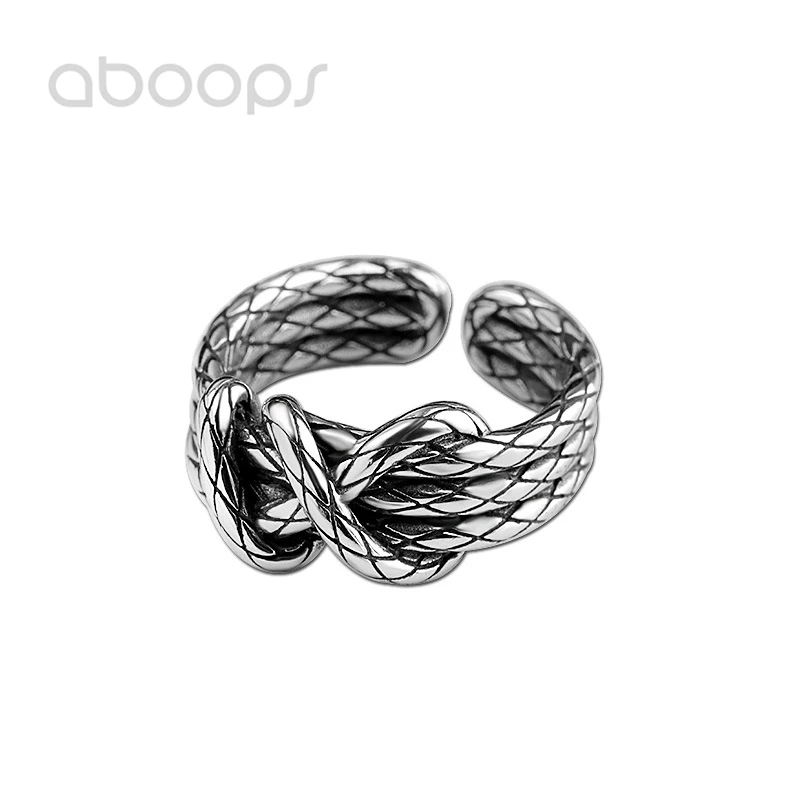 

Black 925 Sterling Silver Knot Ring for Men Women,Open and Adjustable,Free Shipping