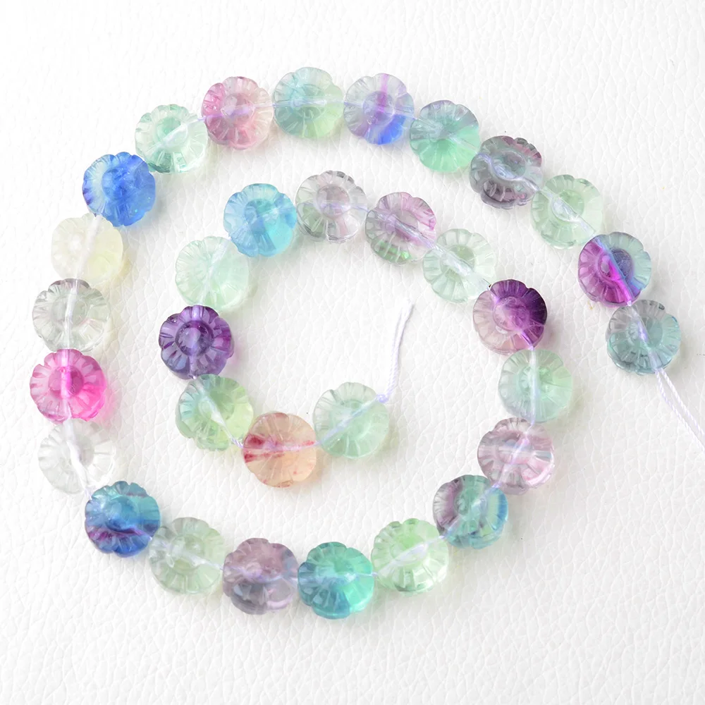 High Quality Natural Lace Purple Blue Green Rainbow Lace Fluorite Stones Flower Floral Carving Necklace Bracelets Beads15