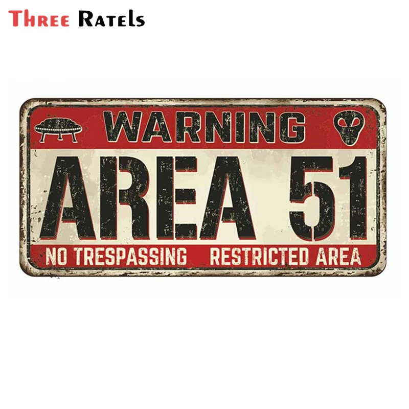 Three Ratels A177 For Area 51 No Trespassing Personality Surfboard Bumper Car Stickers Windows Cartoon Anime Laptop Decal