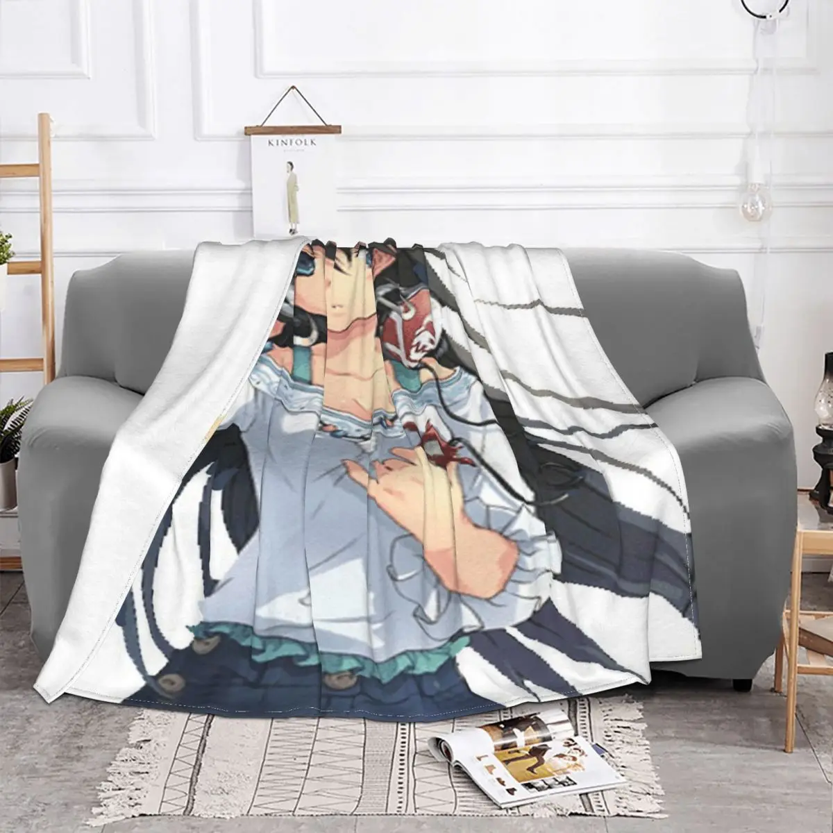 Manta de Anime para chica, colcha a cuadros para cama, funda de sofá, manta con capucha, a cuadros en el sofá