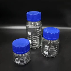 Flacone di reagente, con coperchio a vite blu GLS80mm, vetro normale, capacità 250ml/500ml/1000ml, coperchio in plastica per fiale campione di laurea
