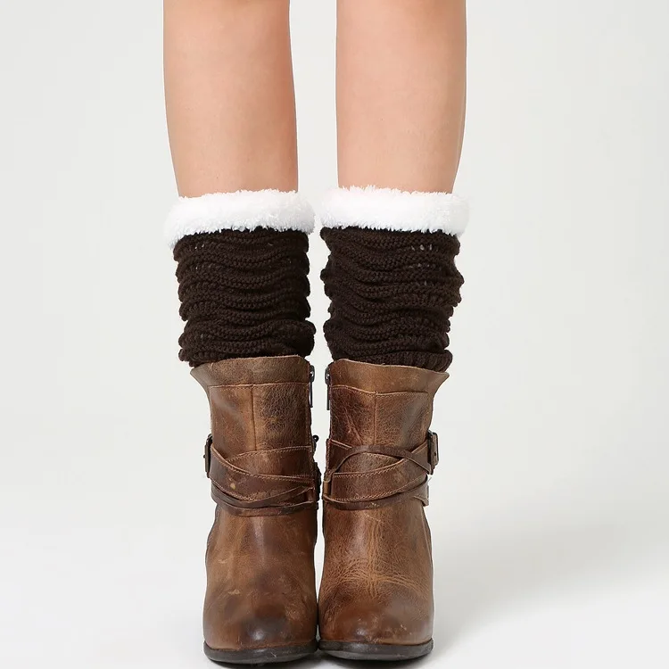 Gebreide Been Warmer Pluche Vrouwen Winter Korte Knie Cover Breien Verdikte Boot Sokken Manchetten Gehaakte Pure Kleur