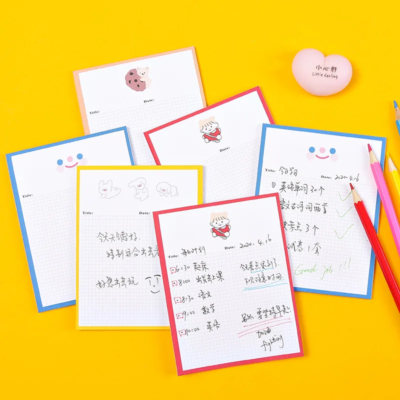 30 Pages Cartoon Grid Sticky Note Creative Memo Pad Notepad Planner Stickers Student Diary Kawaii Stationery Diy Notes