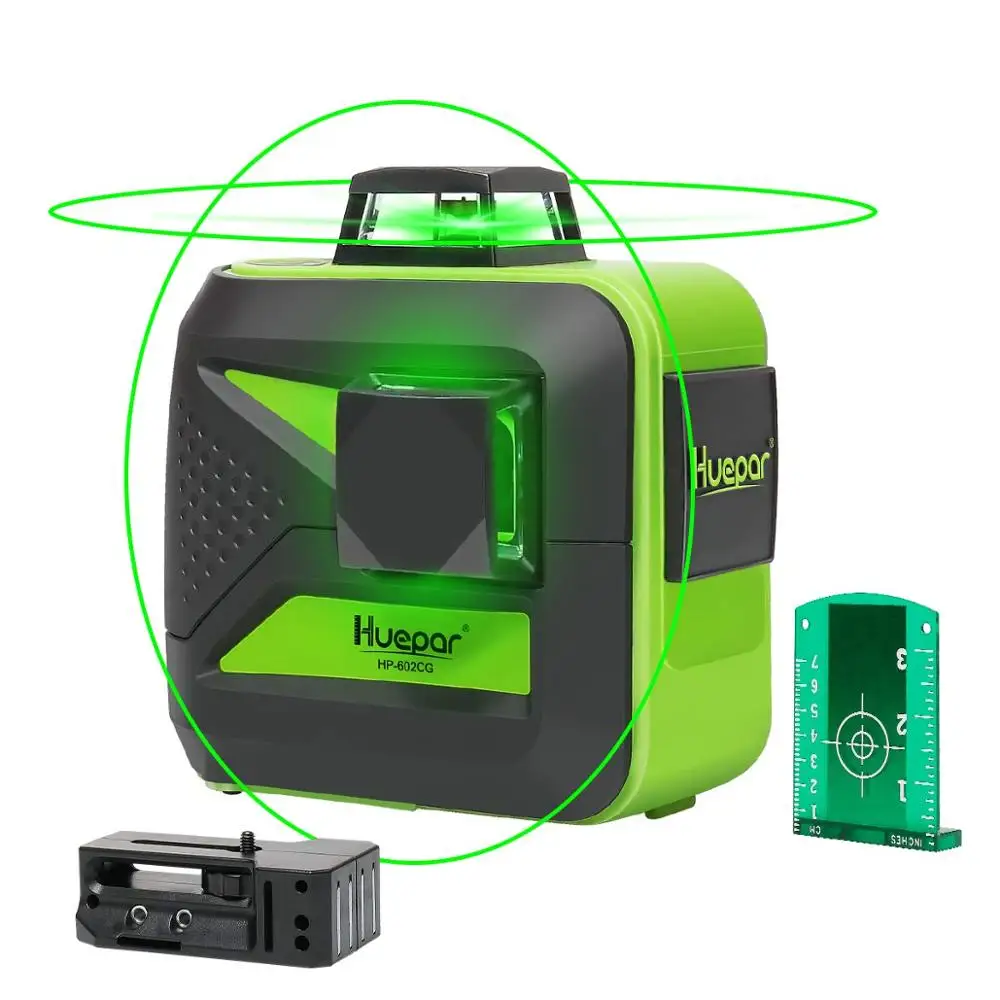 Huepar 12 Lines 3D Cross Line Laser Level Self-Leveling 360 Vertical & Horizontal Green Beam USB Charge Use Dry & Li-ion Battery