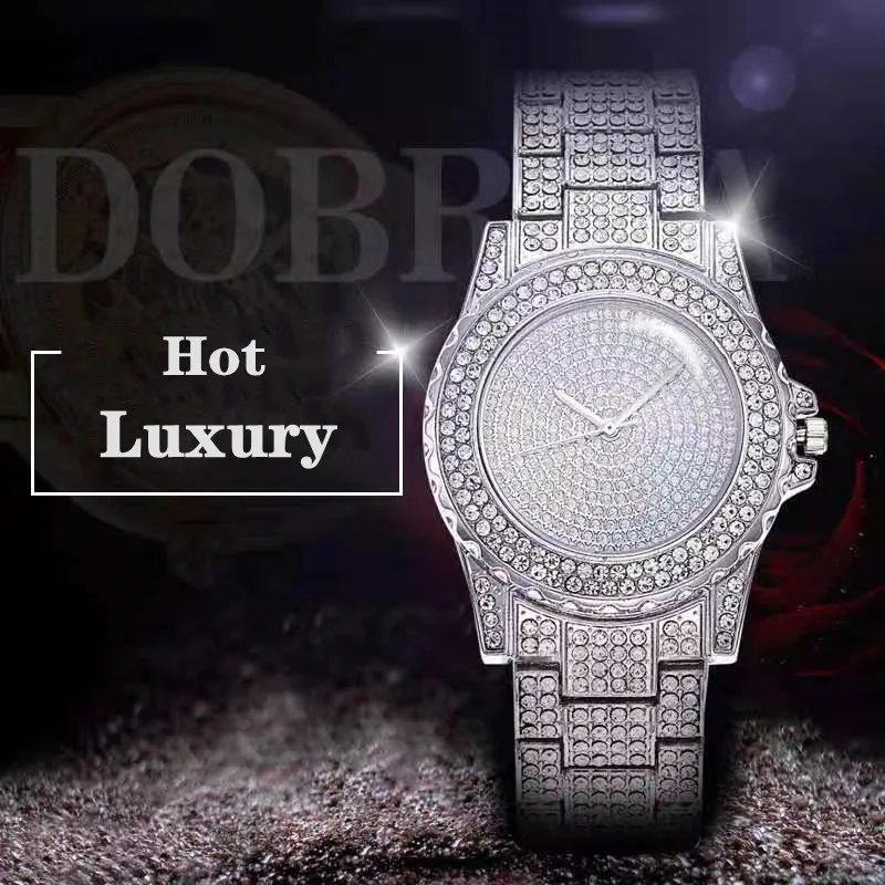 Watches for Women Iced Out Diamond Watch Quartz Rhinestone Cuban Watches CZ Blinged Out Watch Clock Gift wholesale Relogio Reloj