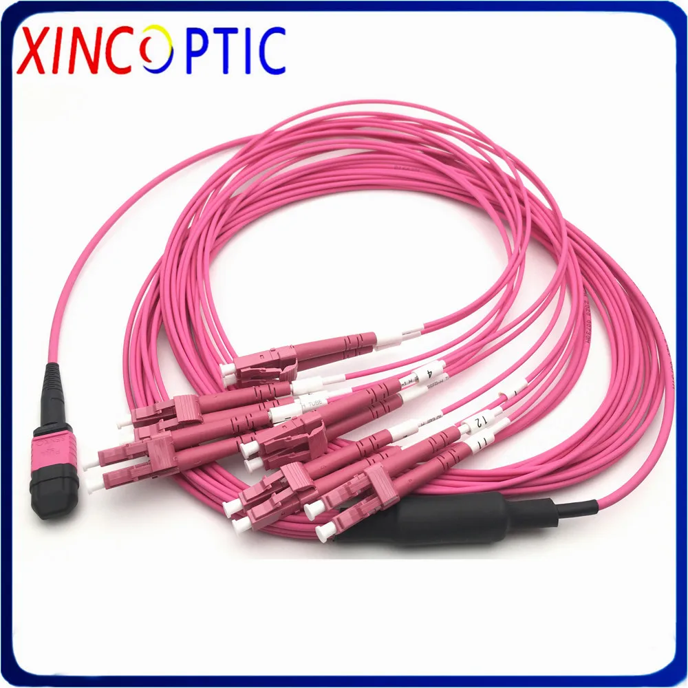 MPO/F-MPO/F-12C-3.0-OM4-LSZH-A Type,12Cores 1/2/3/5/7/10M MPO Female-LCUPC OM4 Purple 3.0mm Mini Round Fiber Optic Patch Cord