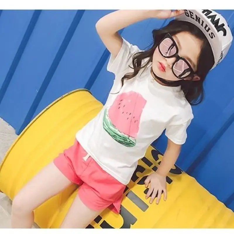 2020 Baby Girls Cotton Watermelon short sleeve + shorts  Cute Children kids Clothes