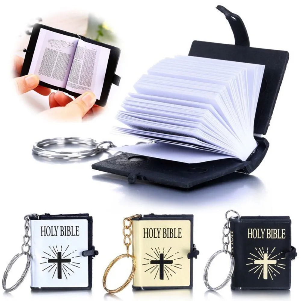 Mini Holy Bible Keychain Real Paper Can Read Religious Christian Cross Keyrings Holder Car Key Chains Fashion Gifts Jewelry