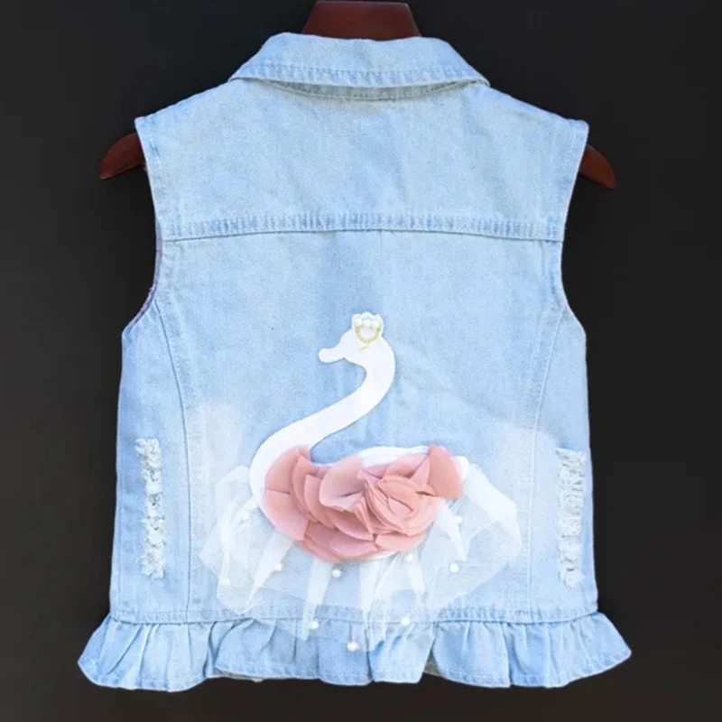 Baby Girl\'s Spring Autumn Cotton Denim Cartoon Vest Toddler Kids Sequins Embroidery Girls Waistcoat Children Jacket Clothing