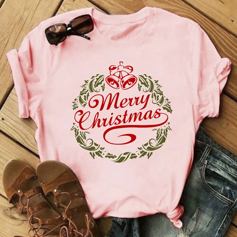 Casual Street Style manica corta abbigliamento donna oversize Top natale fiore moda ghirlanda stampata rosa t-shirt femminile