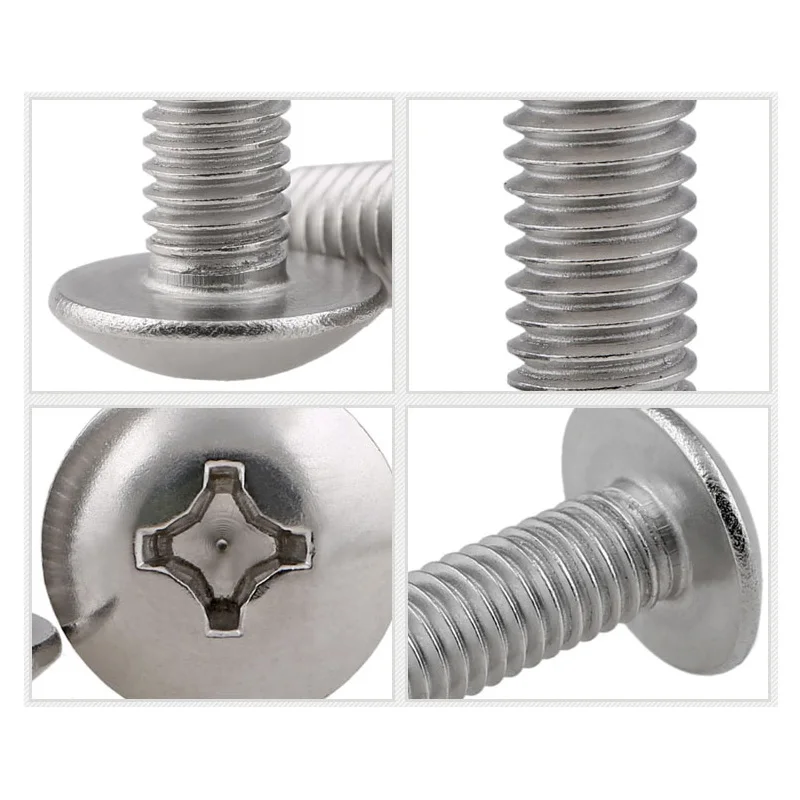 316 Stainless Steel Phillips Truss Head Large Flat Screw Cross Round Head Bolts M3 M4 M5 M6