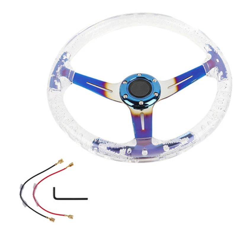 

14inch 350mm Chrome Colorful Racing sport Acrylic Steering Wheel Transparent Discoloration Luminous Steering Wheel Universal New