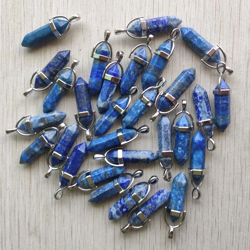 Good natural lapis lazuli pillar shape point Chakra charms pendants for jewelry making free shipping Wholesale 24pcs/lot