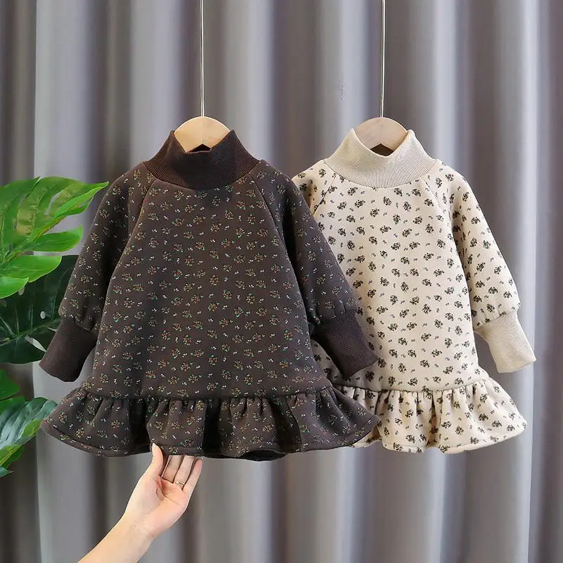 

Girl Dress Kids Baby Dress 2022 Retro Winter Spring Toddler Thicken Cotton Casual Outwear Uniform Dresses Children Clothing