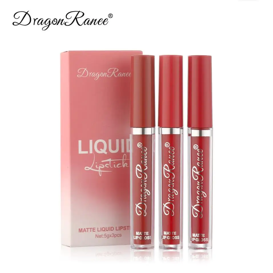 3 pçs sexy conjunto de batom líquido fosco veludo brilho labial leite chá feijão pasta esmalte hidratar longa duração matiz labial cosméticos t2045