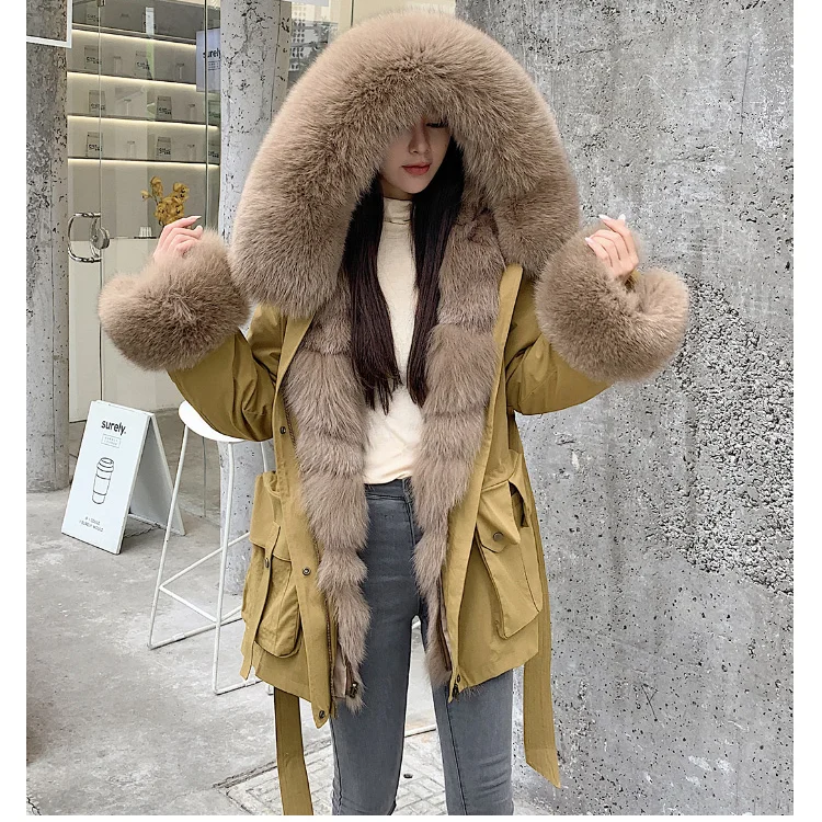 

MENINA BONITA 2022 Winter Women Fashion Parkas Natural Real Fox Fur Collar Luxury Real Fox Fur Liner Warm Outerwear Streetwear