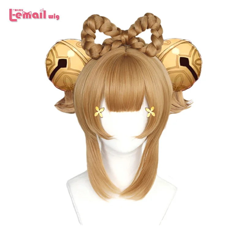 L-email wig Genshin Impact Yaoyao Cosplay Wig Genshin Impact Cosplay Wigs Light Brown Braids Bow Heat Resistant Synthetic Hair