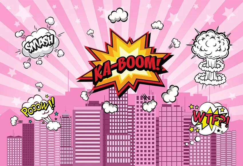 Mehofond Siêu Anh Hùng Sinh Nhật Chụp Ảnh Phông Nền Màu Hồng Trên Bầu Trời Thành Phố Xây Dựng Đập Tan Cô Gái Chân Dung Ảnh Nền Photocall