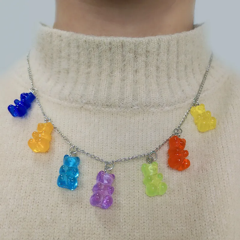 Aihua Candy Farbe Sterne Herzen Gummy Mini Bär Kette Halsketten für Frauen Nette Cartoon Tier Anhänger Schmuck Femme Bijoux Collare – Detail 15